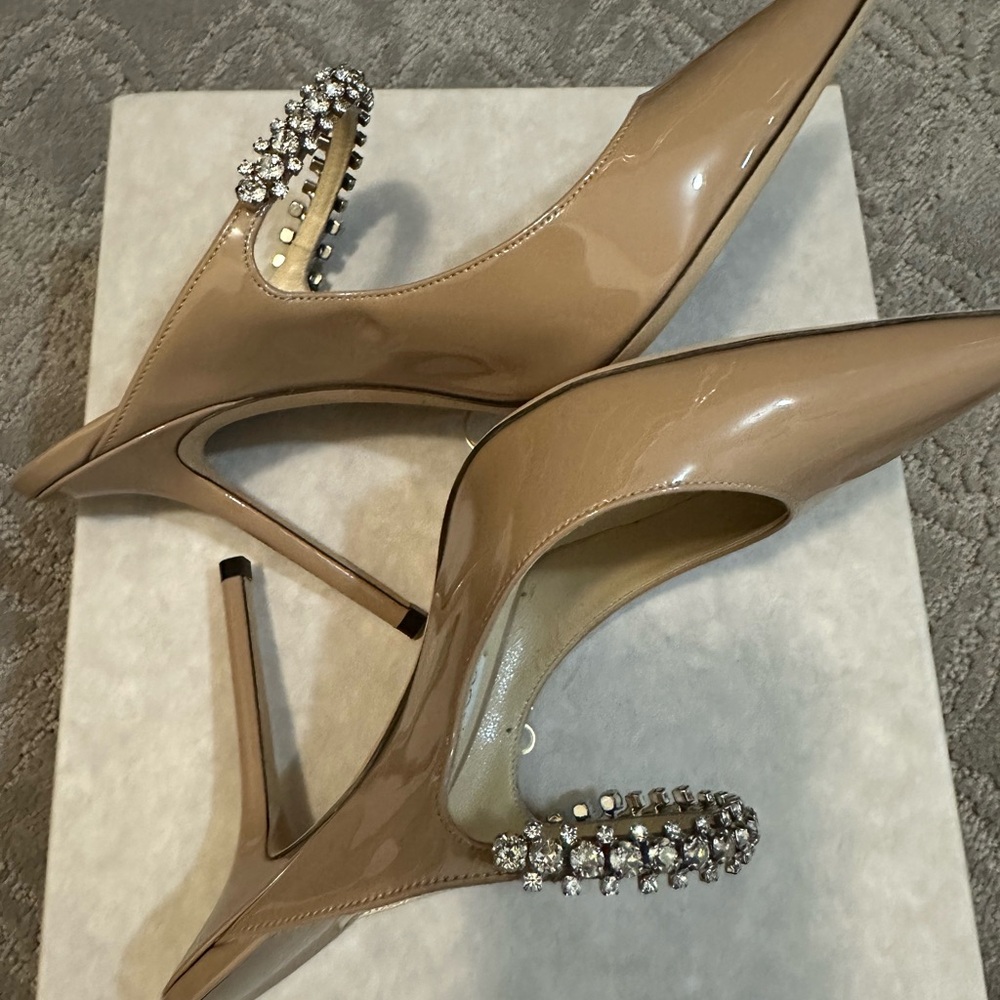 Jimmy Choo Beige Bing 100 Patent Leather Heels - Picture 4 of 9